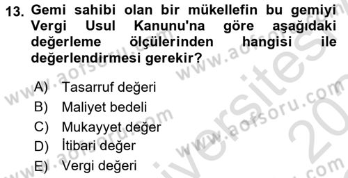 Vergi Usul Hukuku Dersi 2023 - 2024 Yılı Yaz Okulu Sınav Soruları 13. Soru