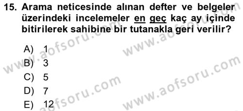 Vergi Usul Hukuku Dersi 2023 - 2024 Yılı Yaz Okulu Sınav Soruları 15. Soru