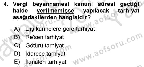 Vergi Usul Hukuku Dersi 2023 - 2024 Yılı Yaz Okulu Sınav Soruları 4. Soru