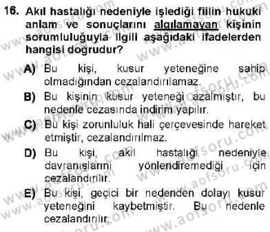 Ceza Hukukuna Giriş Dersi Ara Sınavı Deneme Sınav Soruları 16. Soru