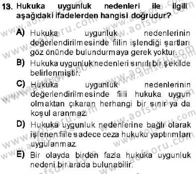 Ceza Hukukuna Giriş Dersi 2013 - 2014 Yılı (Vize) Ara Sınav Soruları 13. Soru