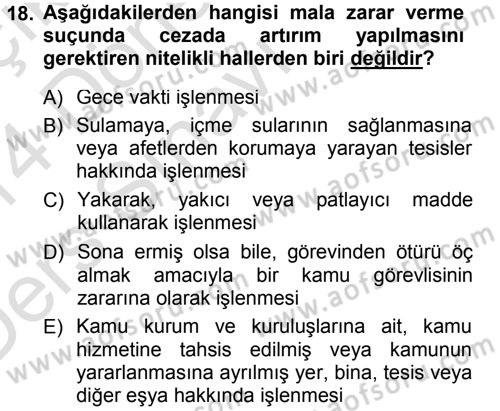 Ceza Hukukuna Giriş Dersi 2013 - 2014 Yılı Tek Ders Sınav Soruları 18. Soru