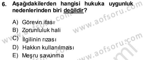 Ceza Hukukuna Giriş Dersi 2013 - 2014 Yılı Tek Ders Sınav Soruları 6. Soru