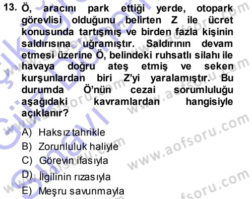 Ceza Hukukuna Giriş Dersi 2014 - 2015 Yılı (Vize) Ara Sınav Soruları 13. Soru