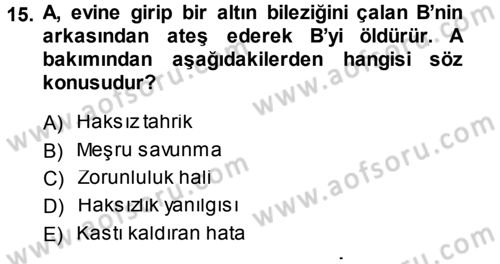 Ceza Hukukuna Giriş Dersi 2014 - 2015 Yılı (Vize) Ara Sınav Soruları 15. Soru