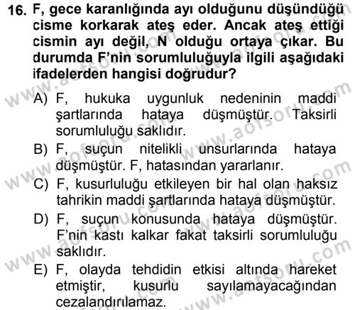 Ceza Hukukuna Giriş Dersi 2014 - 2015 Yılı (Vize) Ara Sınav Soruları 16. Soru