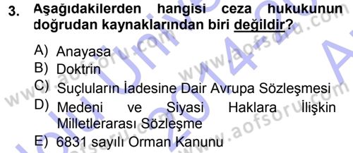 Ceza Hukukuna Giriş Dersi 2014 - 2015 Yılı (Vize) Ara Sınav Soruları 3. Soru