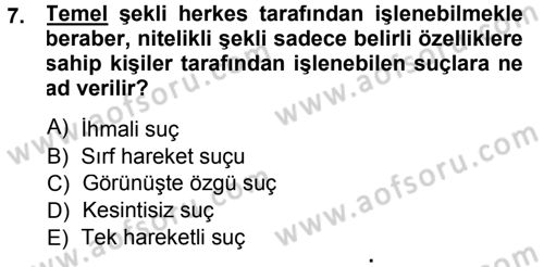 Ceza Hukukuna Giriş Dersi 2014 - 2015 Yılı (Vize) Ara Sınav Soruları 7. Soru