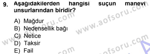 Ceza Hukukuna Giriş Dersi 2014 - 2015 Yılı (Vize) Ara Sınav Soruları 9. Soru