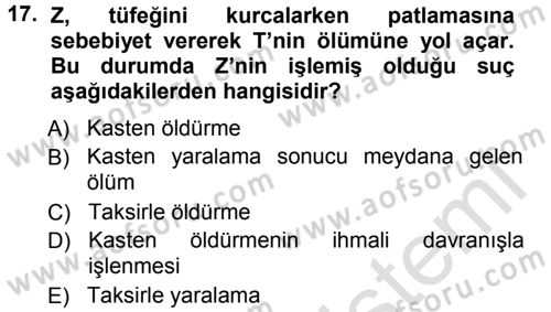 Ceza Hukukuna Giriş Dersi 2014 - 2015 Yılı Tek Ders Sınav Soruları 17. Soru