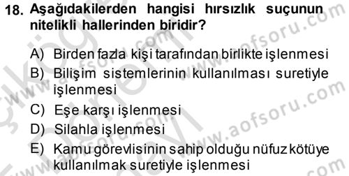 Ceza Hukukuna Giriş Dersi 2014 - 2015 Yılı Tek Ders Sınav Soruları 18. Soru