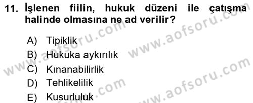 Ceza Hukukuna Giriş Dersi 2015 - 2016 Yılı (Vize) Ara Sınav Soruları 11. Soru