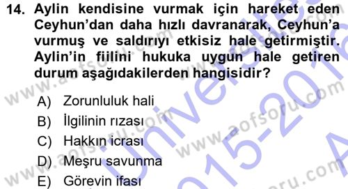 Ceza Hukukuna Giriş Dersi Ara Sınavı Deneme Sınav Soruları 14. Soru