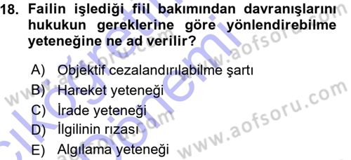 Ceza Hukukuna Giriş Dersi 2015 - 2016 Yılı (Vize) Ara Sınav Soruları 18. Soru