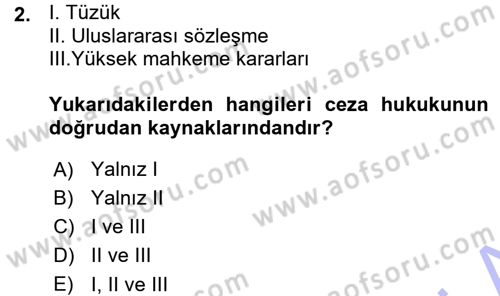 Ceza Hukukuna Giriş Dersi 2015 - 2016 Yılı (Vize) Ara Sınav Soruları 2. Soru