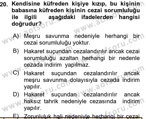 Ceza Hukukuna Giriş Dersi 2015 - 2016 Yılı (Vize) Ara Sınav Soruları 20. Soru