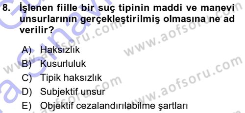 Ceza Hukukuna Giriş Dersi 2015 - 2016 Yılı (Vize) Ara Sınav Soruları 8. Soru