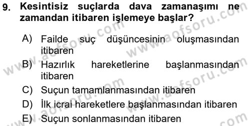 Ceza Hukukuna Giriş Dersi Ara Sınavı Deneme Sınav Soruları 9. Soru