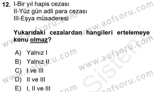 Ceza Hukukuna Giriş Dersi 2015 - 2016 Yılı Tek Ders Sınav Soruları 12. Soru
