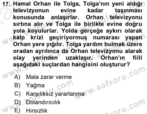 Ceza Hukukuna Giriş Dersi 2015 - 2016 Yılı Tek Ders Sınav Soruları 17. Soru