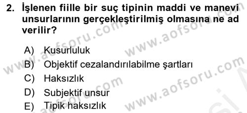 Ceza Hukukuna Giriş Dersi 2015 - 2016 Yılı Tek Ders Sınav Soruları 2. Soru