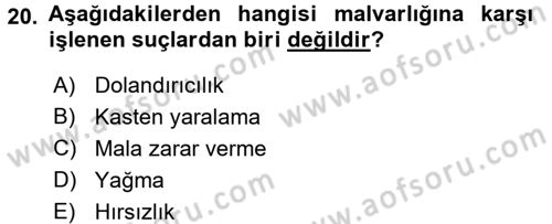 Ceza Hukukuna Giriş Dersi 2015 - 2016 Yılı Tek Ders Sınav Soruları 20. Soru