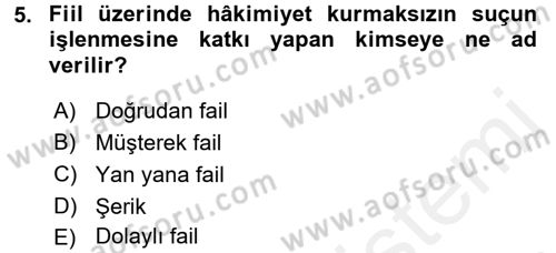 Ceza Hukukuna Giriş Dersi 2015 - 2016 Yılı Tek Ders Sınav Soruları 5. Soru