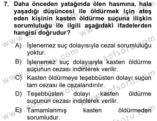 Ceza Hukukuna Giriş Dersi 2015 - 2016 Yılı Tek Ders Sınav Soruları 7. Soru