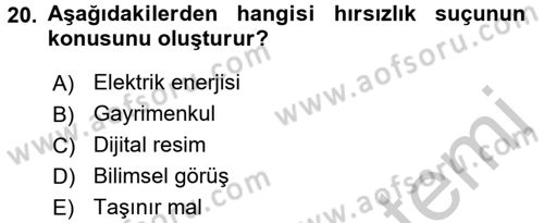 Ceza Hukukuna Giriş Dersi 2016 - 2017 Yılı 3 Ders Sınav Soruları 20. Soru