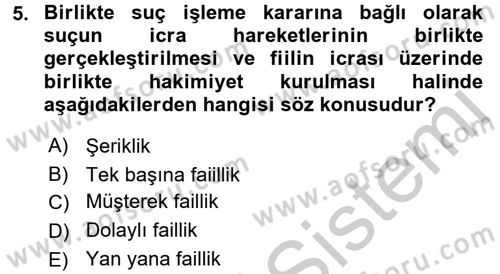 Ceza Hukukuna Giriş Dersi 2016 - 2017 Yılı 3 Ders Sınav Soruları 5. Soru