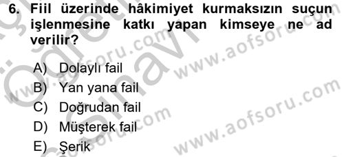 Ceza Hukukuna Giriş Dersi 2016 - 2017 Yılı 3 Ders Sınav Soruları 6. Soru