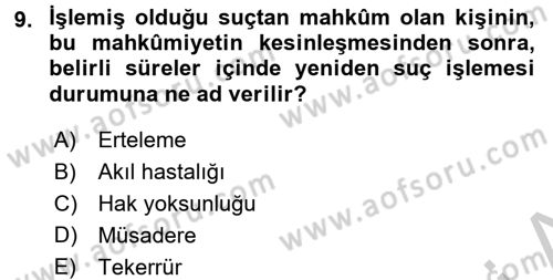 Ceza Hukukuna Giriş Dersi 2016 - 2017 Yılı 3 Ders Sınav Soruları 9. Soru