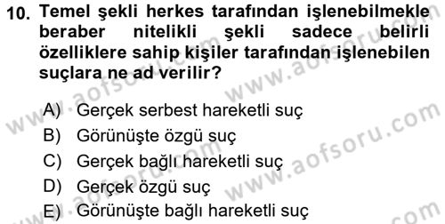 Ceza Hukukuna Giriş Dersi Ara Sınavı Deneme Sınav Soruları 10. Soru