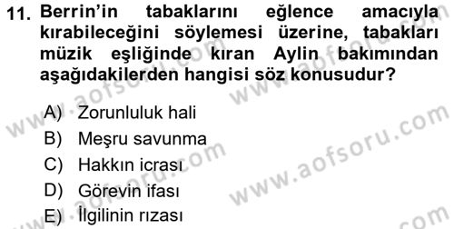 Ceza Hukukuna Giriş Dersi Ara Sınavı Deneme Sınav Soruları 11. Soru
