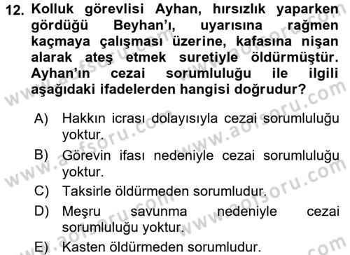 Ceza Hukukuna Giriş Dersi Ara Sınavı Deneme Sınav Soruları 12. Soru