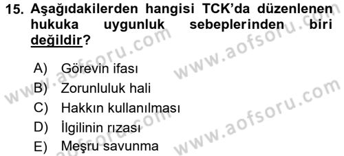 Ceza Hukukuna Giriş Dersi 2016 - 2017 Yılı (Vize) Ara Sınav Soruları 15. Soru