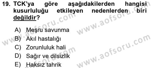 Ceza Hukukuna Giriş Dersi 2016 - 2017 Yılı (Vize) Ara Sınav Soruları 19. Soru