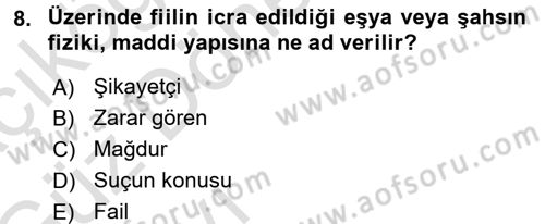 Ceza Hukukuna Giriş Dersi Ara Sınavı Deneme Sınav Soruları 8. Soru