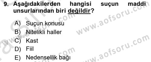 Ceza Hukukuna Giriş Dersi Ara Sınavı Deneme Sınav Soruları 9. Soru