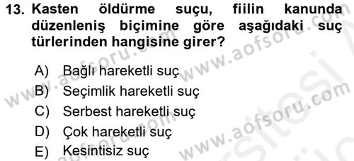 Ceza Hukukuna Giriş Dersi 2017 - 2018 Yılı 3 Ders Sınav Soruları 13. Soru