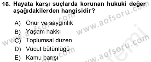 Ceza Hukukuna Giriş Dersi 2017 - 2018 Yılı 3 Ders Sınav Soruları 16. Soru