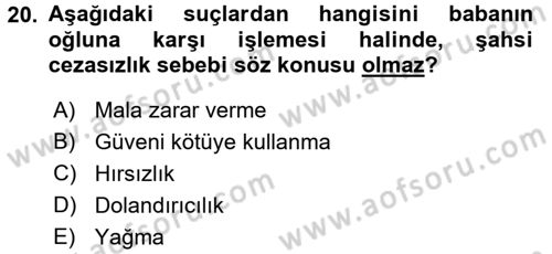 Ceza Hukukuna Giriş Dersi 2017 - 2018 Yılı 3 Ders Sınav Soruları 20. Soru