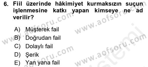 Ceza Hukukuna Giriş Dersi 2017 - 2018 Yılı 3 Ders Sınav Soruları 6. Soru