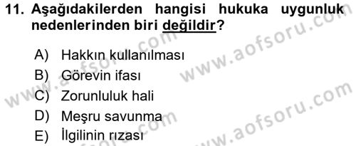 Ceza Hukukuna Giriş Dersi Ara Sınavı Deneme Sınav Soruları 11. Soru