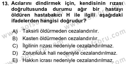 Ceza Hukukuna Giriş Dersi Ara Sınavı Deneme Sınav Soruları 13. Soru