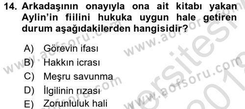 Ceza Hukukuna Giriş Dersi Ara Sınavı Deneme Sınav Soruları 14. Soru