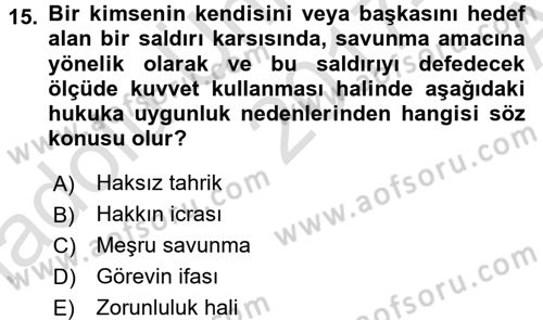 Ceza Hukukuna Giriş Dersi Ara Sınavı Deneme Sınav Soruları 15. Soru