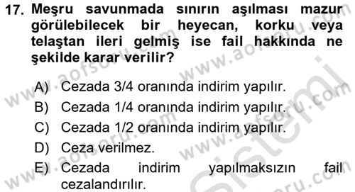 Ceza Hukukuna Giriş Dersi 2017 - 2018 Yılı (Vize) Ara Sınav Soruları 17. Soru