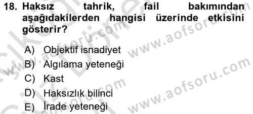 Ceza Hukukuna Giriş Dersi 2017 - 2018 Yılı (Vize) Ara Sınav Soruları 18. Soru