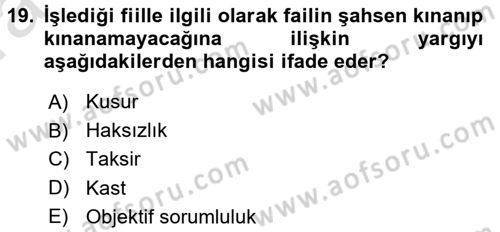 Ceza Hukukuna Giriş Dersi 2017 - 2018 Yılı (Vize) Ara Sınav Soruları 19. Soru